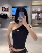 ADIDAS ADILENIUM 5.0 斜肩削肩合身不對稱短袖上衣黑色KY5180粉棕KY518
