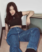 CALVIN KLEIN 刺繡螺紋 CK 短版 短袖 短Tee 上衣 ZW02588