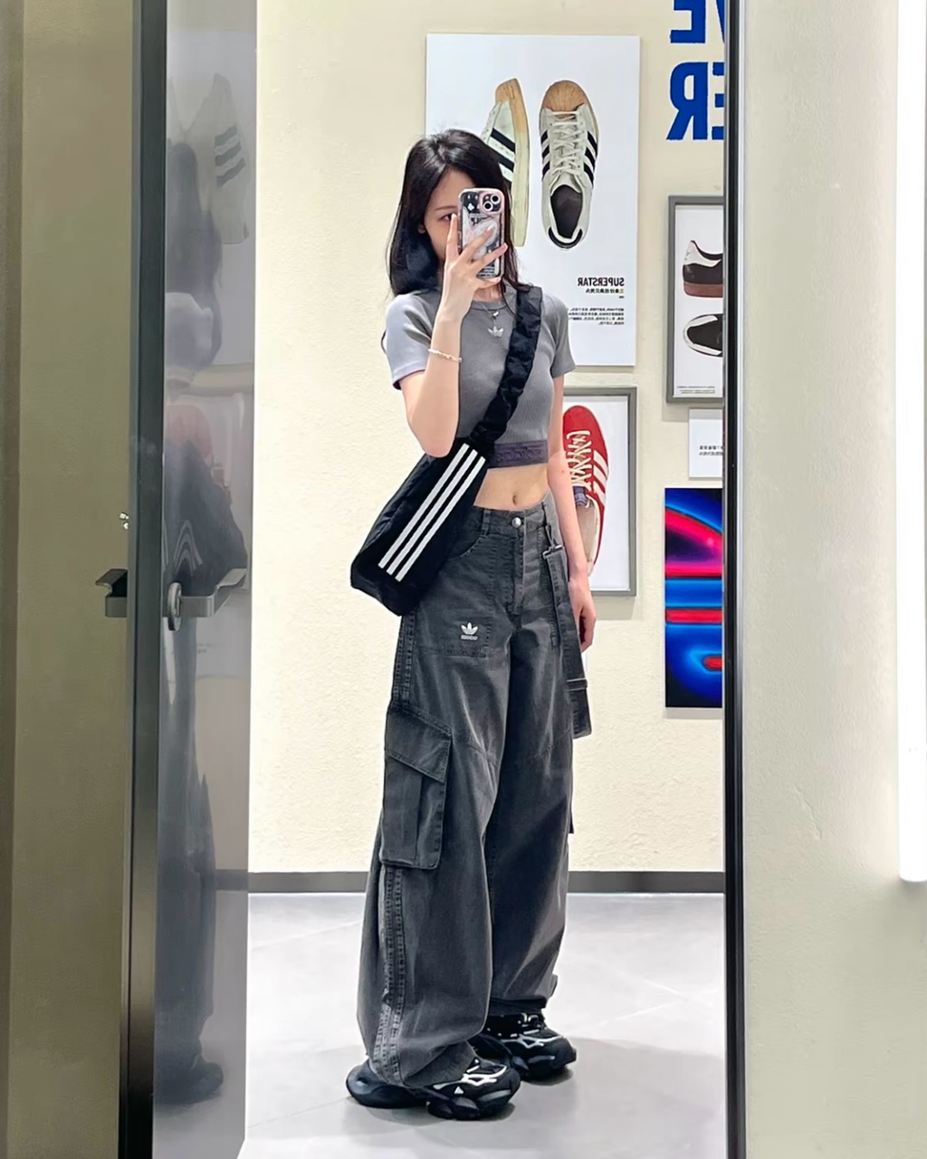 ADIDAS ORIGINALS CURVED TROUSERS 炭灰 闊腿褒 寬鬆 彎刀褒 KH1180