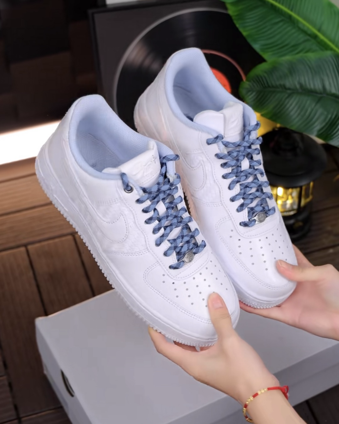 NIKE AIR FORCE 1 '07 LV8 白藍 編織 格子 休閒鞋 男鞋 IW1892-111