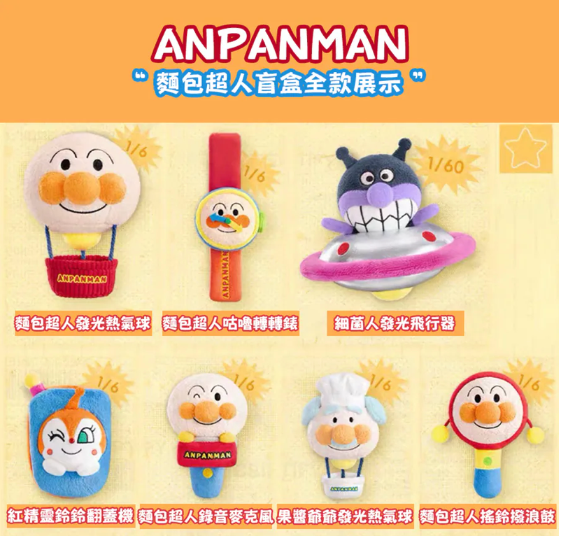 ANPANMAN 麵包超人 造型 復古 毛絨 吊飾 盲盒6+1款