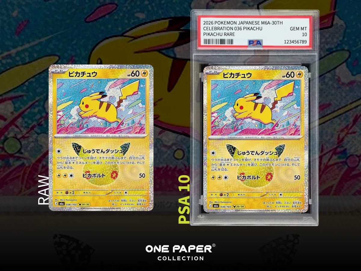 ピカチュウ 036/103 送鑑前與 PSA 10 成品對比